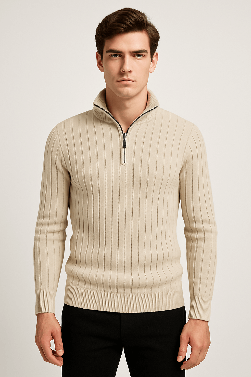 Andi | Men’s Cotton Half-Zip Sweater - Ribbed Cuffs - Long Sleeve - Casual Layering