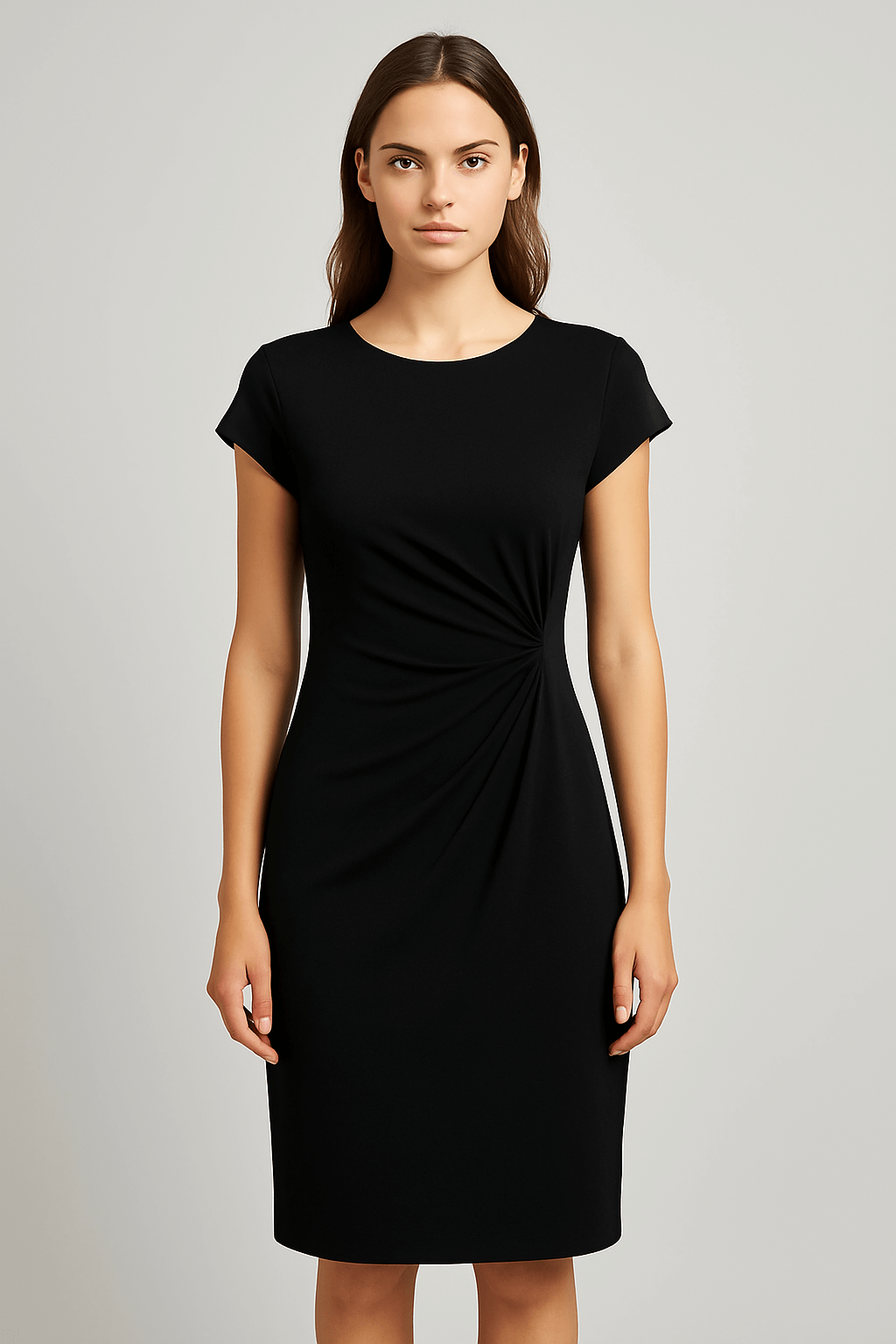 Rosie | Women's Sheath Dress - Knee-Length - Short Sleeve - Fitted Ruched Waist Elegant Style