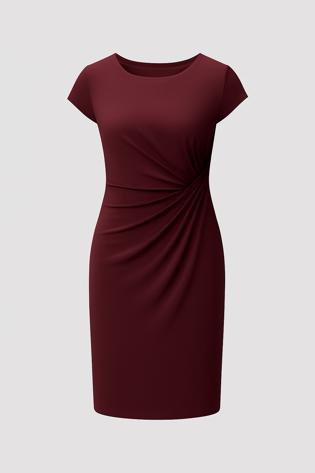 Rosie | Women's Sheath Dress - Knee-Length - Short Sleeve - Fitted Ruched Waist Elegant Style