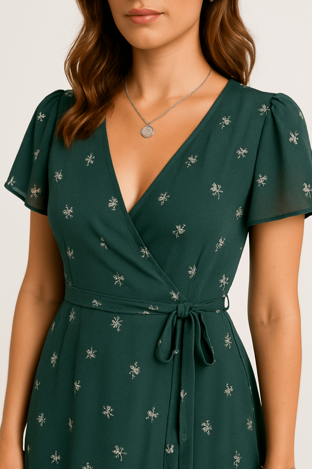 Mabel | Women's Wrap Midi Dress - Flutter Sleeves - V-Neck - Floral Lightweight Elegant Fit