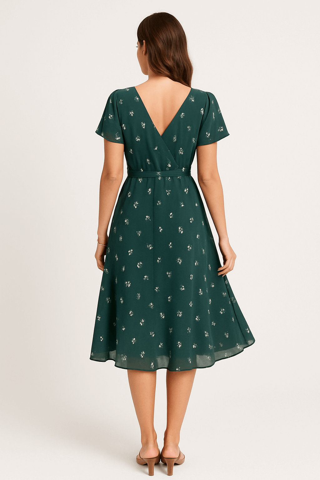 Mabel | Women's Wrap Midi Dress - Flutter Sleeves - V-Neck - Floral Lightweight Elegant Fit