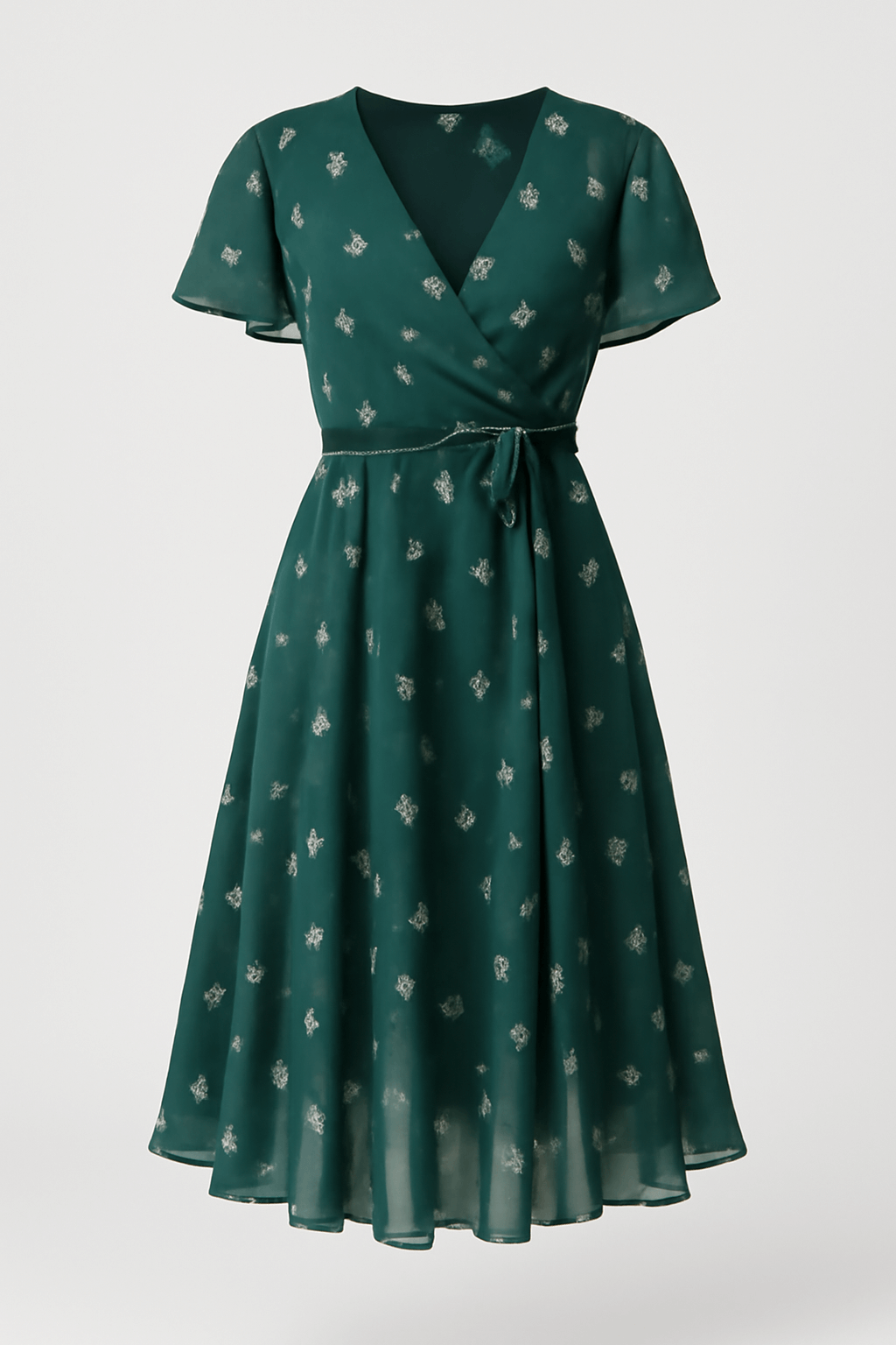 Mabel | Women's Wrap Midi Dress - Flutter Sleeves - V-Neck - Floral Lightweight Elegant Fit