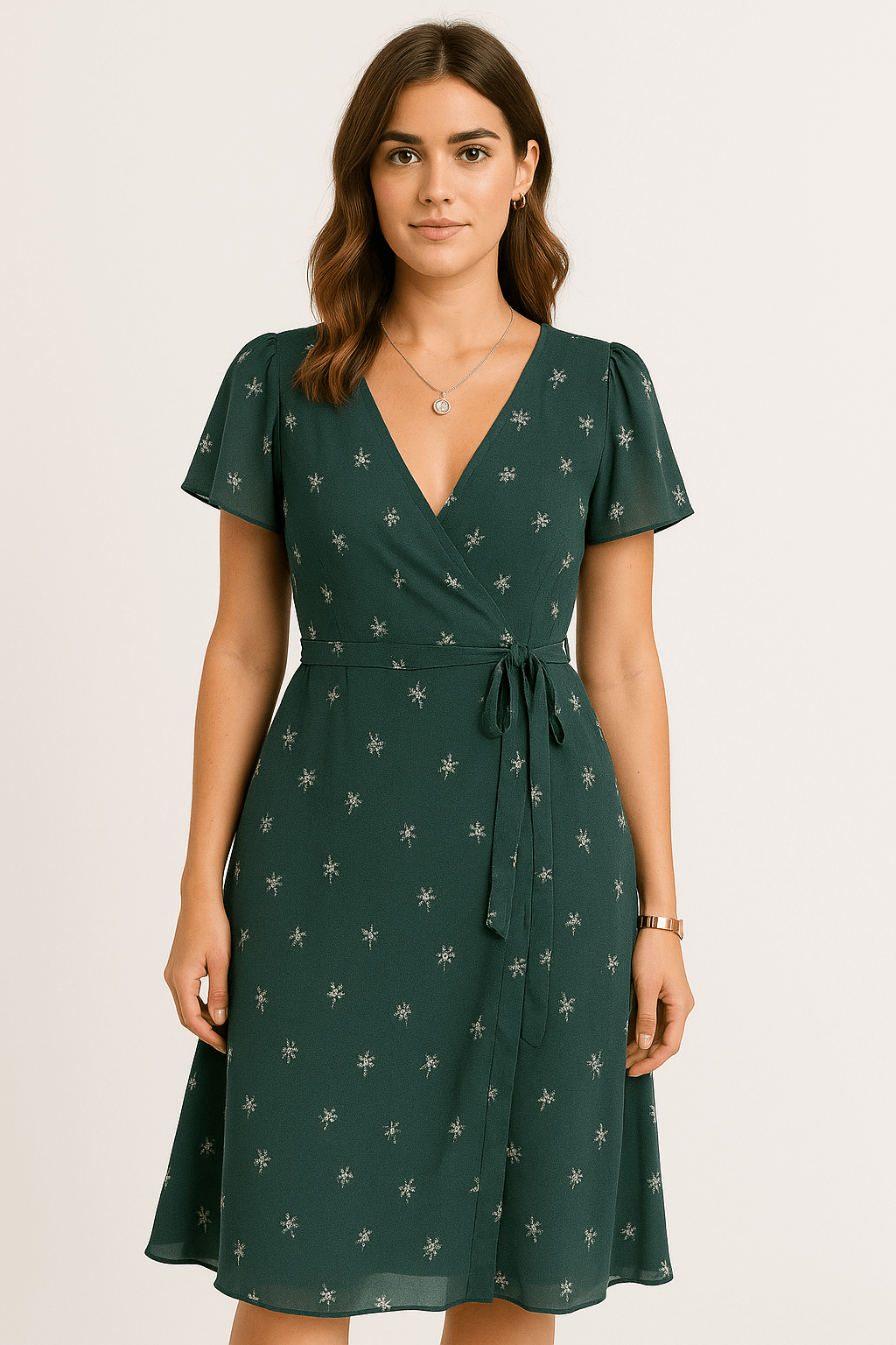 Mabel | Women's Wrap Midi Dress - Flutter Sleeves - V-Neck - Floral Lightweight Elegant Fit