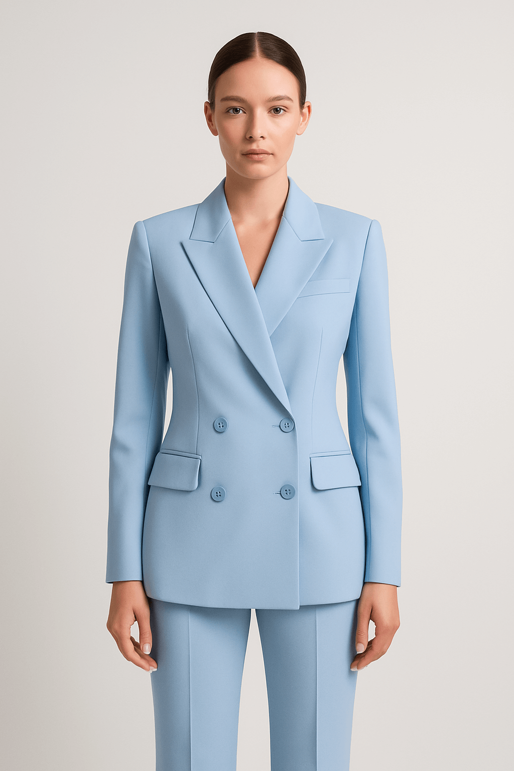 Annabelle | Women’s Formal Suit Set - Double-Breasted Blazer - Wool Blend Fabric