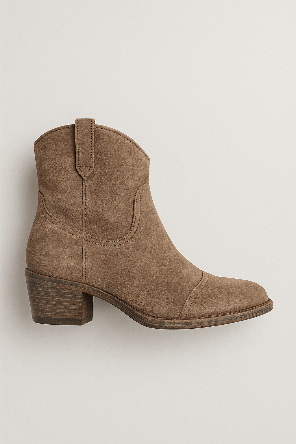 Faye | Women’s Ankle Boots – Suede – Low Heel – Vintage Style – Western Toe – Pull Tabs