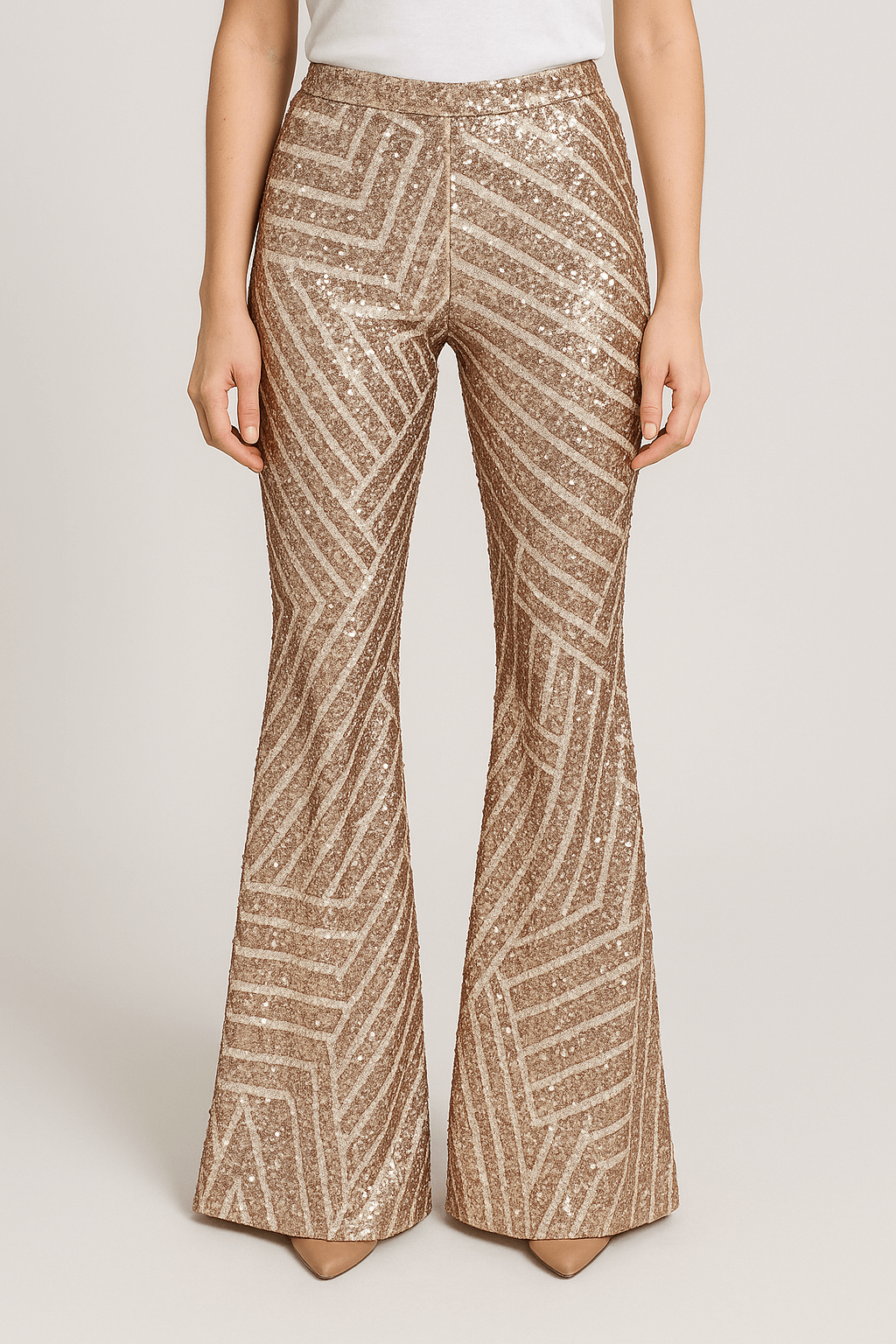 Edith | Women’s Sequin Flared Pants - Party Wear - Stretch Waistband