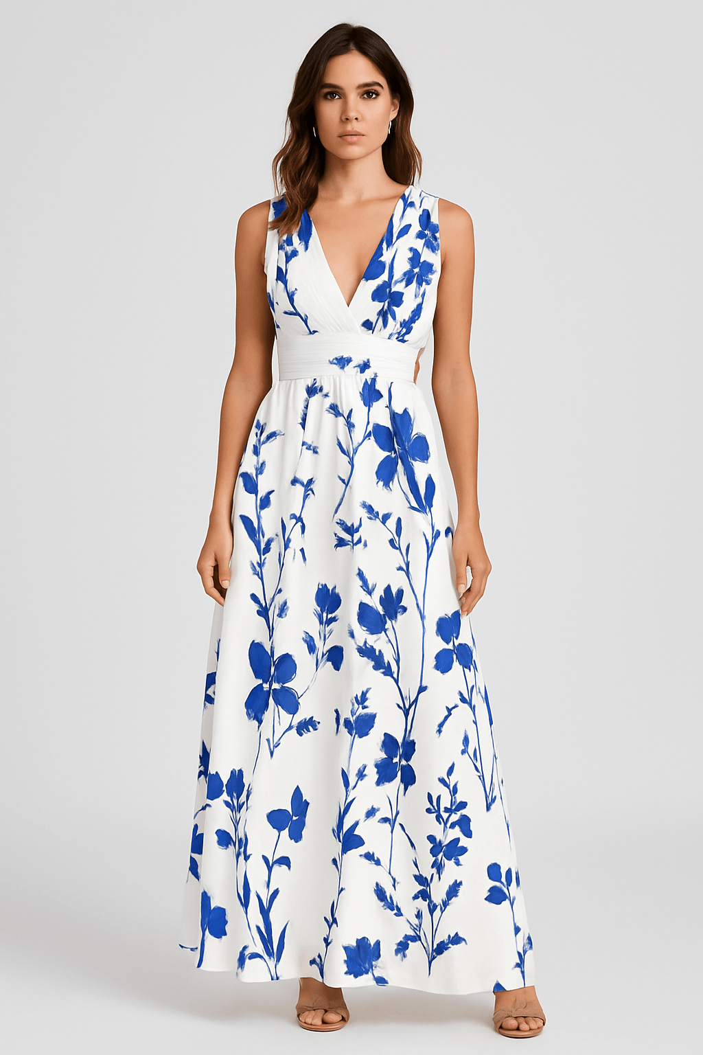 Amelia | Floral Print Sleeveless Maxi Dress – Elegant V-Neck Summer Style