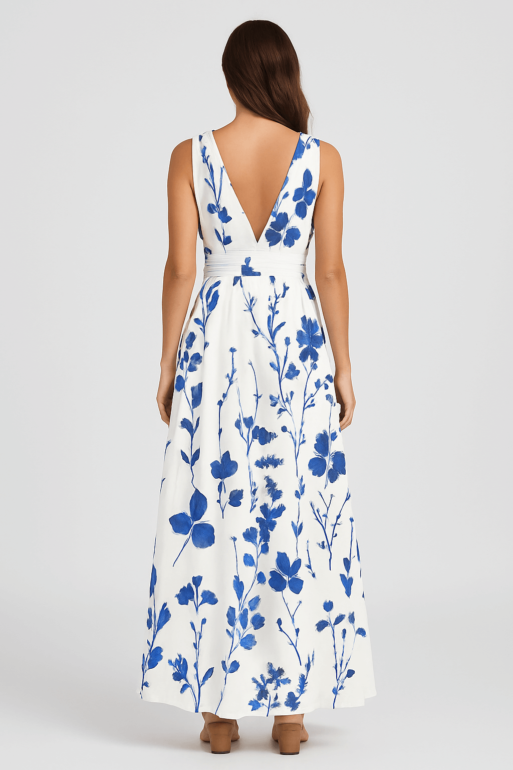 Amelia | Floral Print Sleeveless Maxi Dress – Elegant V-Neck Summer Style