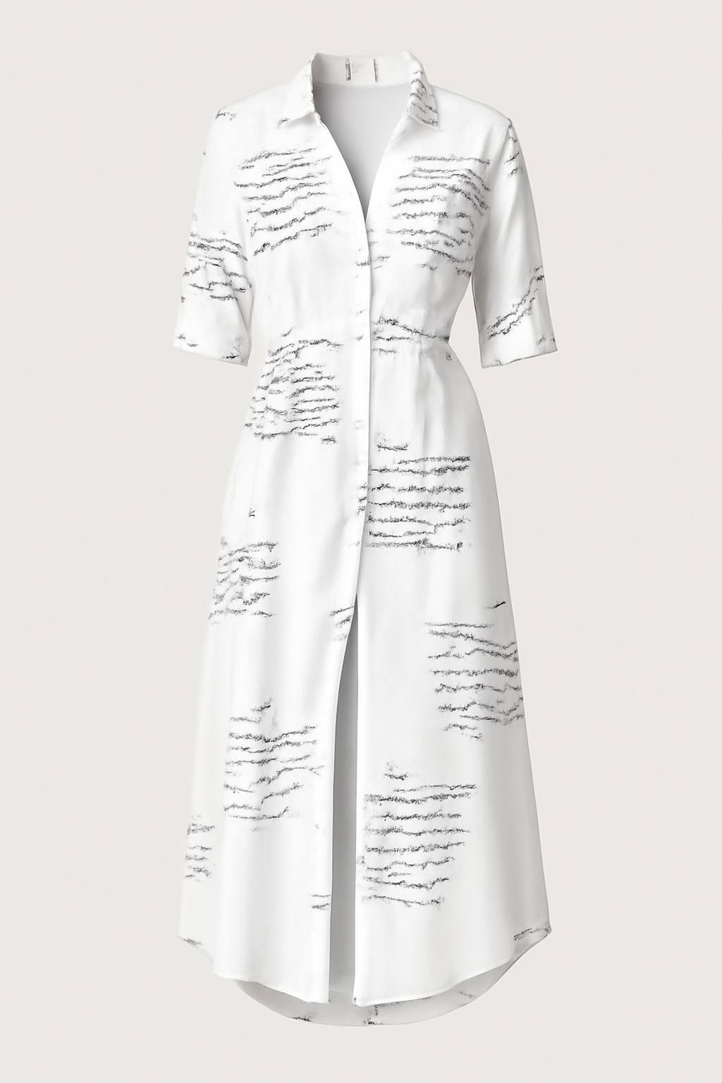 Maya | Long-Sleeve Maxi Shirt-Dress - Printed Design - Button-Down Dress