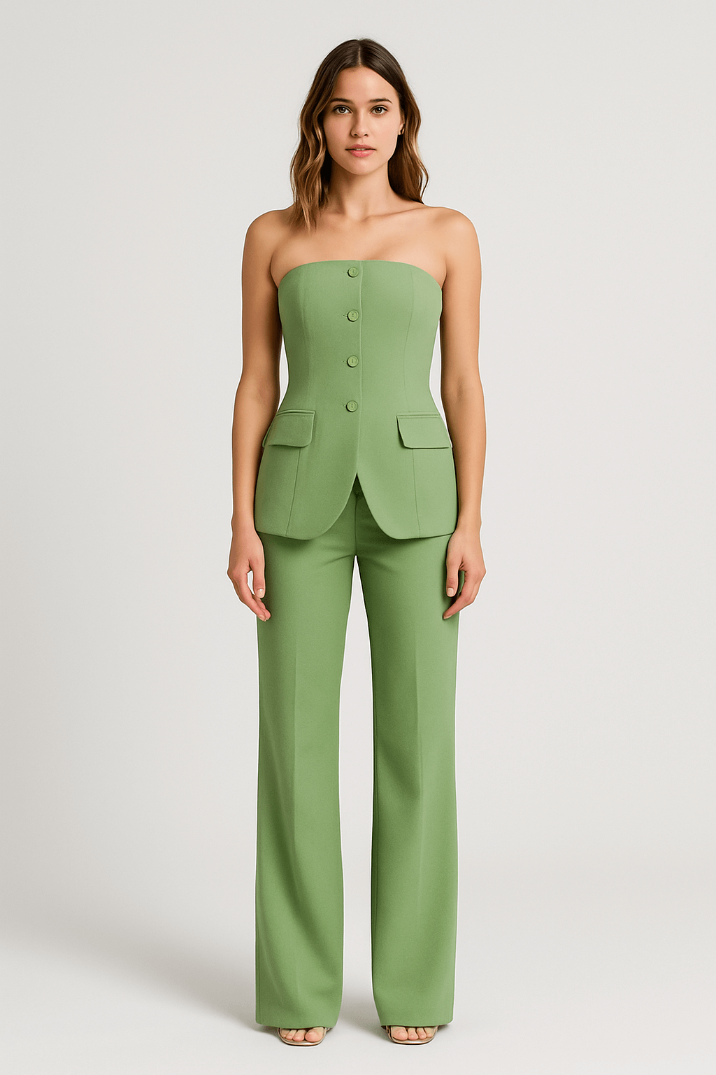 Skye | Women’s Trouser Suit – Strapless Bustier Top – High Waist Wide Leg Tailored Fit
