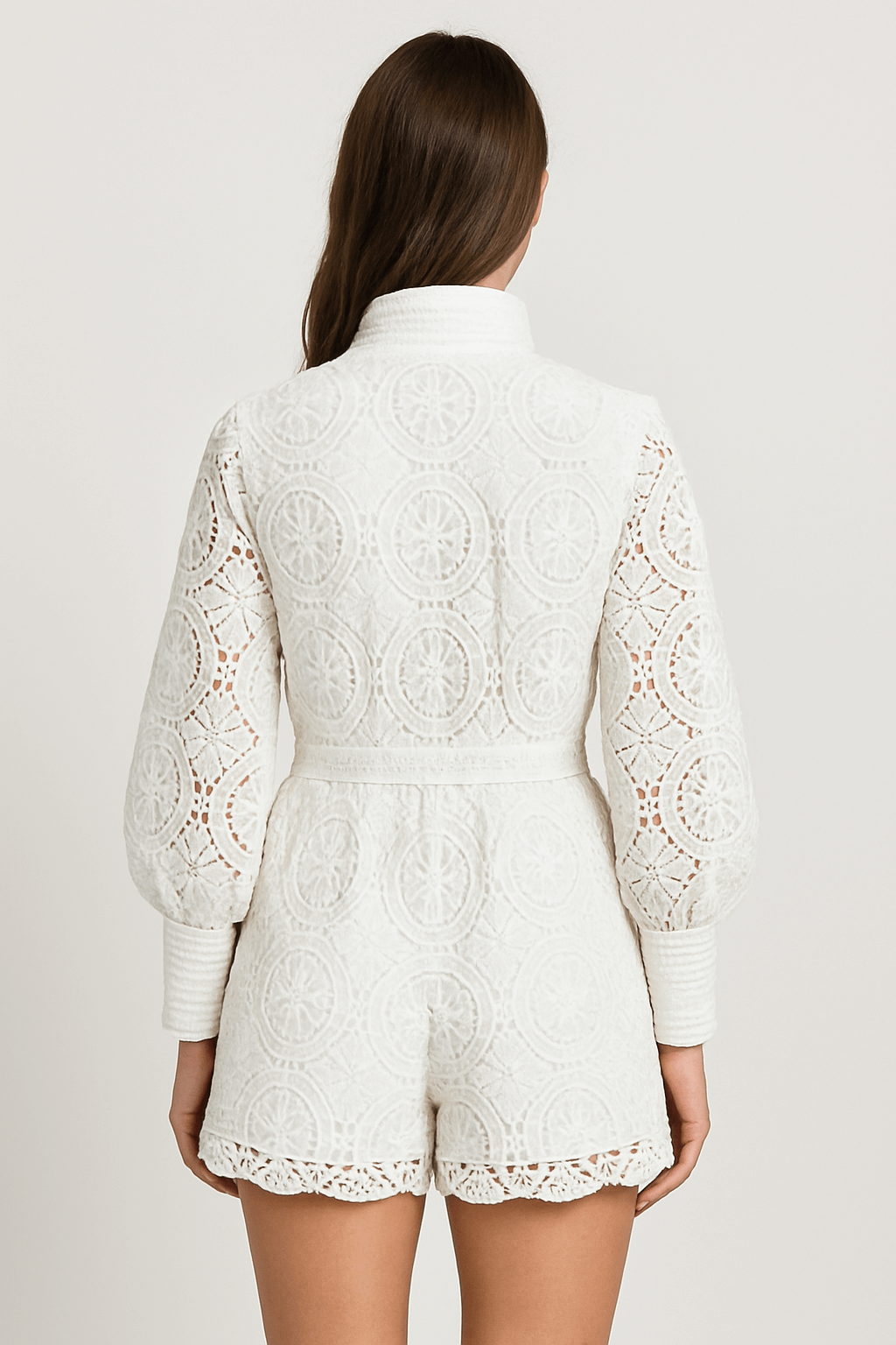 Penelope | Women’s Lace Two-Piece Set – Long Sleeve Top – Fitted Waist Mini Skirt – Elegant Fit