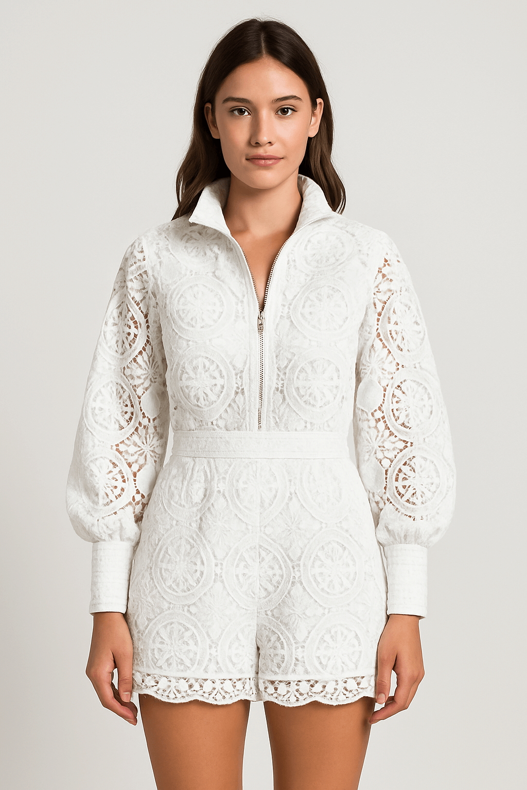 Penelope | Women’s Lace Two-Piece Set – Long Sleeve Top – Fitted Waist Mini Skirt – Elegant Fit