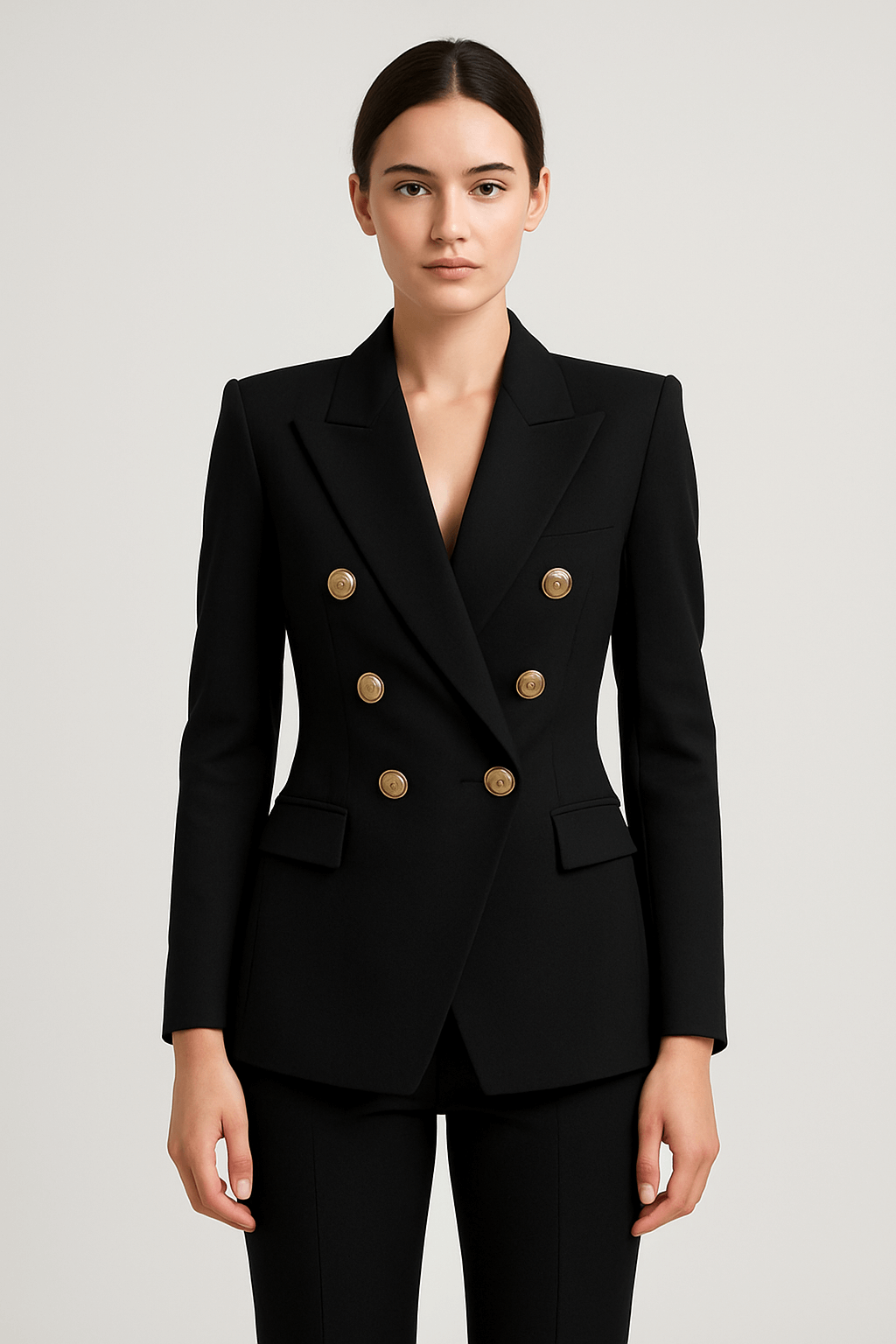 Thea | Women’s Black Blazer - Office Wear - Double-Breasted - Formal Blazer