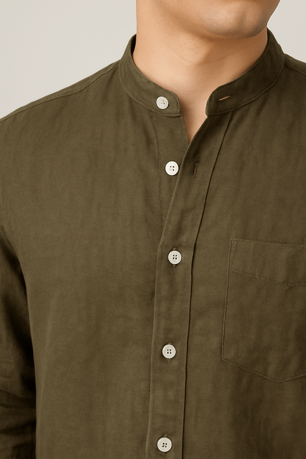 Reggie | Men's Linen Shirt – Casual Relaxed Fit – Lightweight Long Sleeve with Mandarin Collar