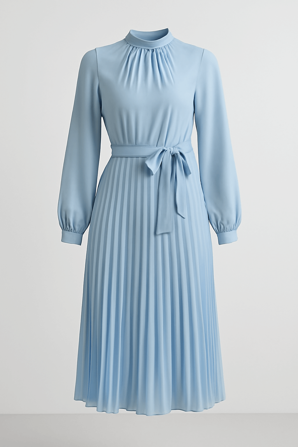 Delilah | Women's Elegant Midi Cocktail Dress – High Neck, Long Sleeve – Flowy & Pleated