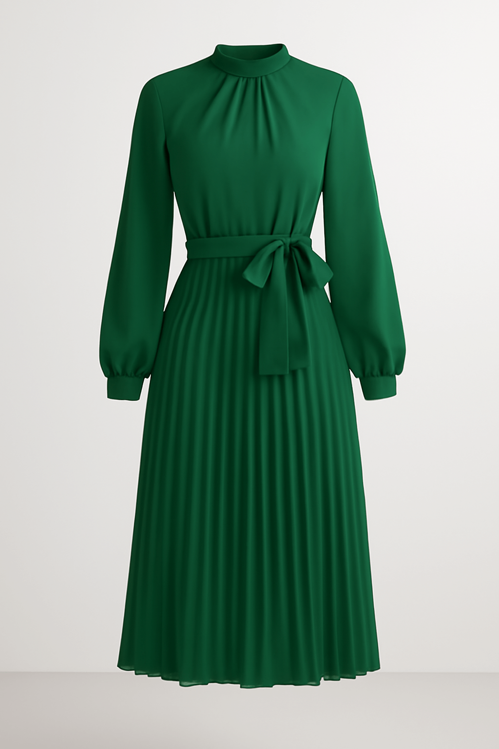 Delilah | Women's Elegant Midi Cocktail Dress – High Neck, Long Sleeve – Flowy & Pleated