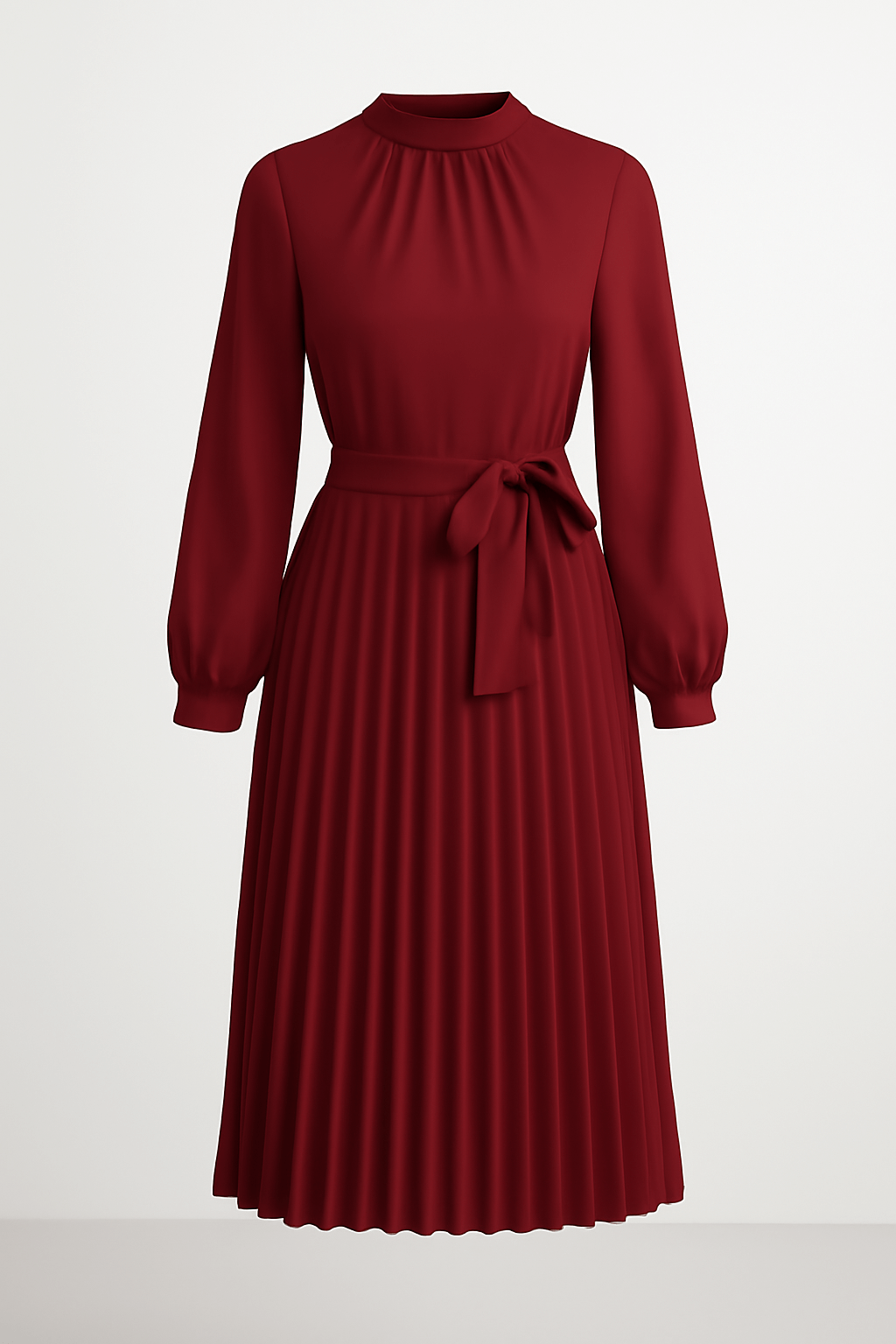 Delilah | Women's Elegant Midi Cocktail Dress – High Neck, Long Sleeve – Flowy & Pleated
