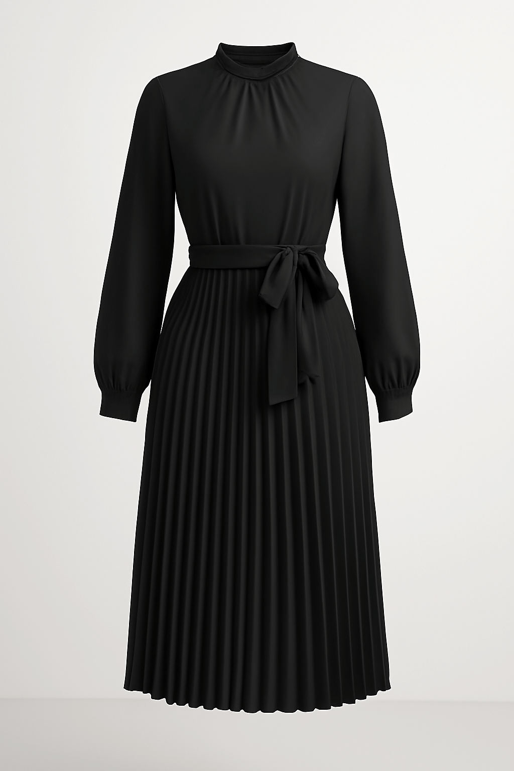 Delilah | Women's Elegant Midi Cocktail Dress – High Neck, Long Sleeve – Flowy & Pleated