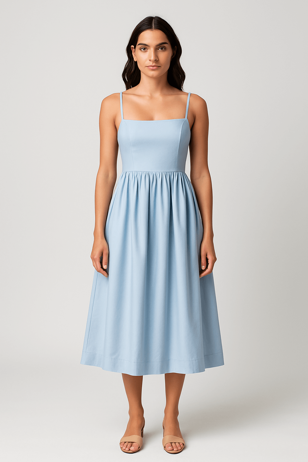 Elodie | Women's Summer Midi Dress – Spaghetti Strap – Elegant Flared Skirt for Warm Weather