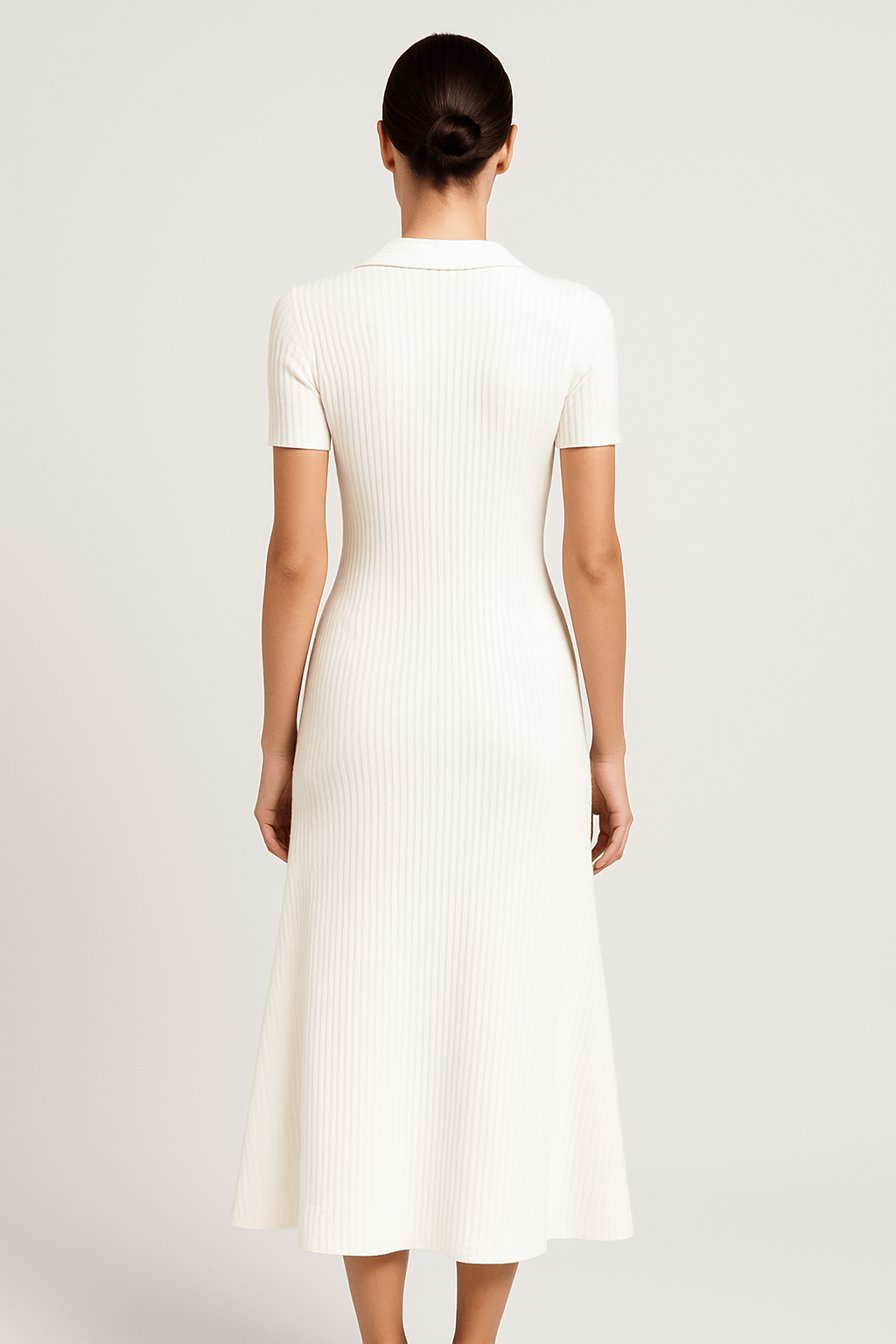 Cleo | Women's Summer Maxi Dress – Ribbed Knit – Collared V-Neck with Button Detail