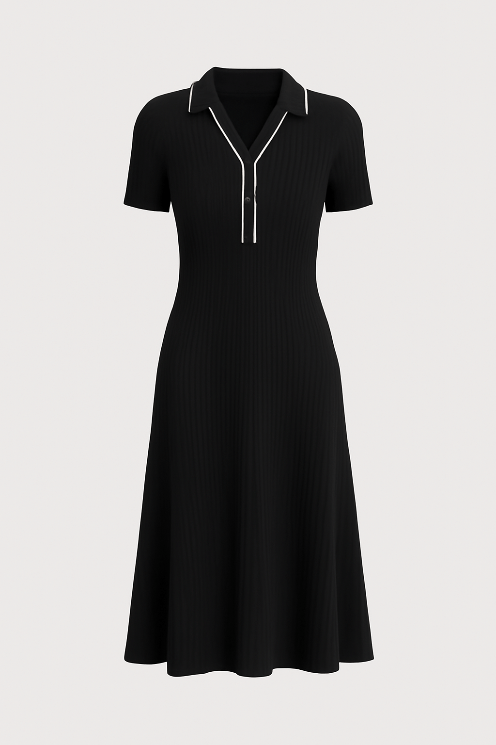 Cleo | Women's Summer Maxi Dress – Ribbed Knit – Collared V-Neck with Button Detail