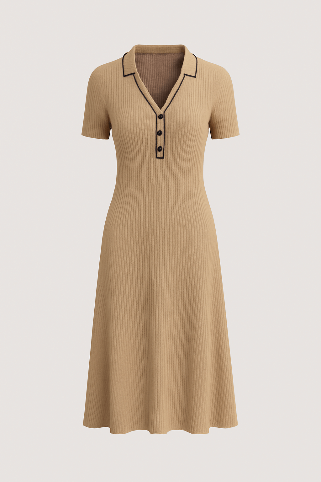 Cleo | Women's Summer Maxi Dress – Ribbed Knit – Collared V-Neck with Button Detail