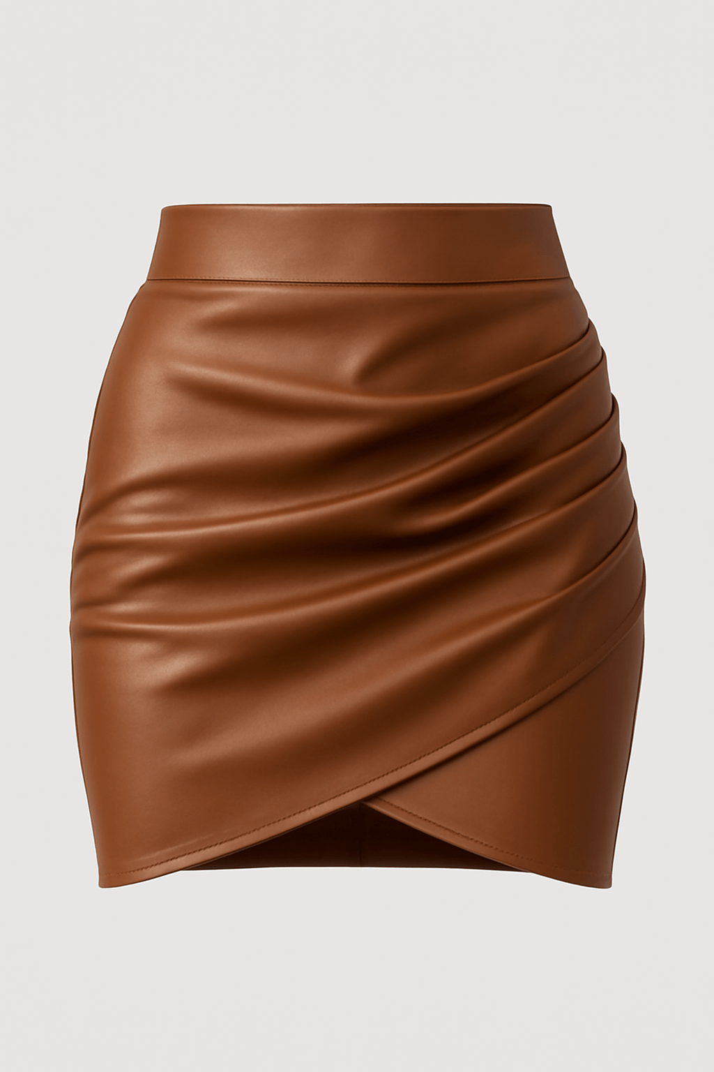Francesca | Women's Black Leather Skirt – High-Waist Design with Ruched Cross Slits
