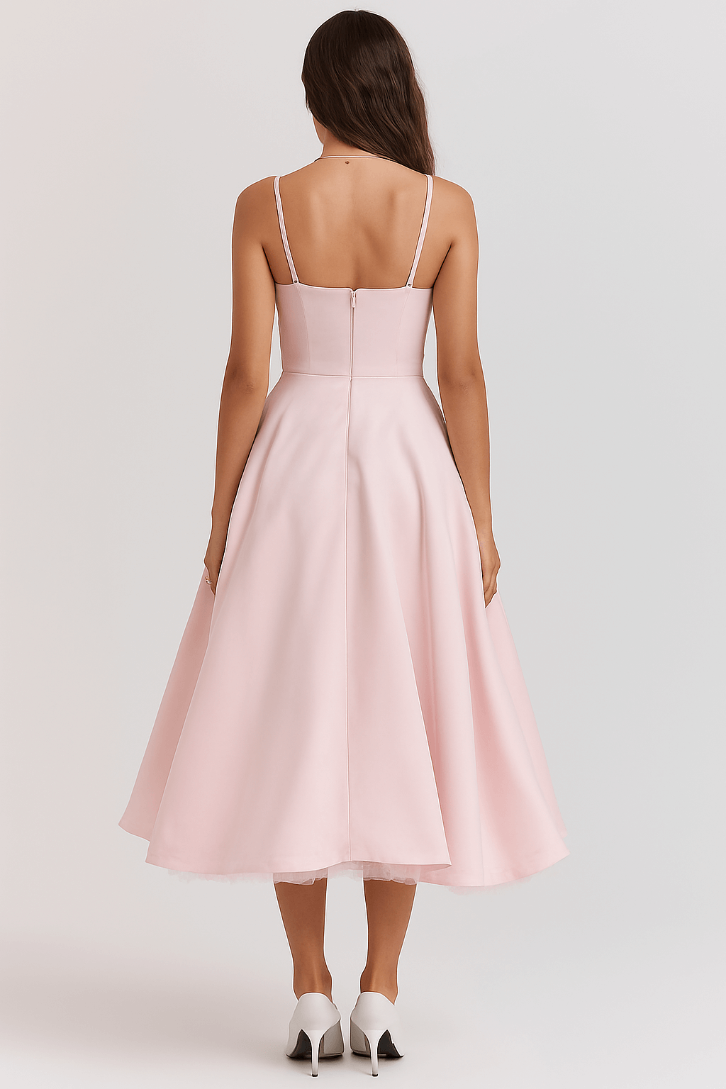Celeste | Women's Elegant A-Line Midi Dress – Spaghetti Straps with Lace Detail – Perfect for Summer & Formal Events