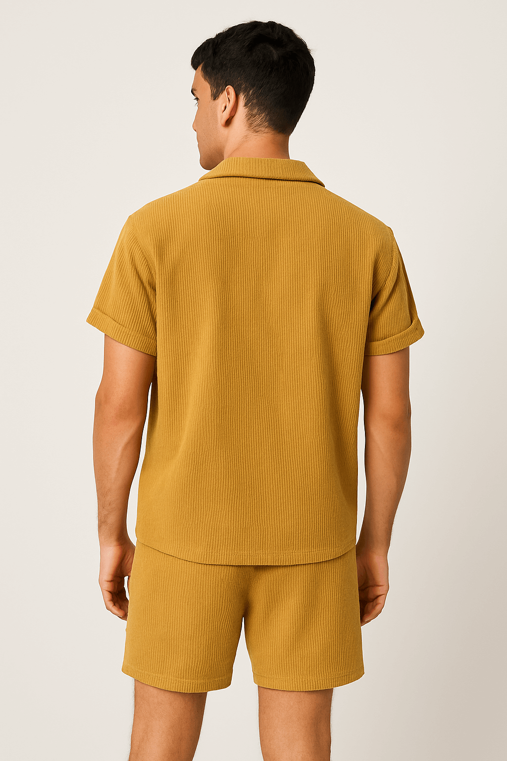 Zachary | Men's Lounge Set – Short-Sleeve Button-Up & Drawstring Shorts – Comfortable Waffle-Knit Design