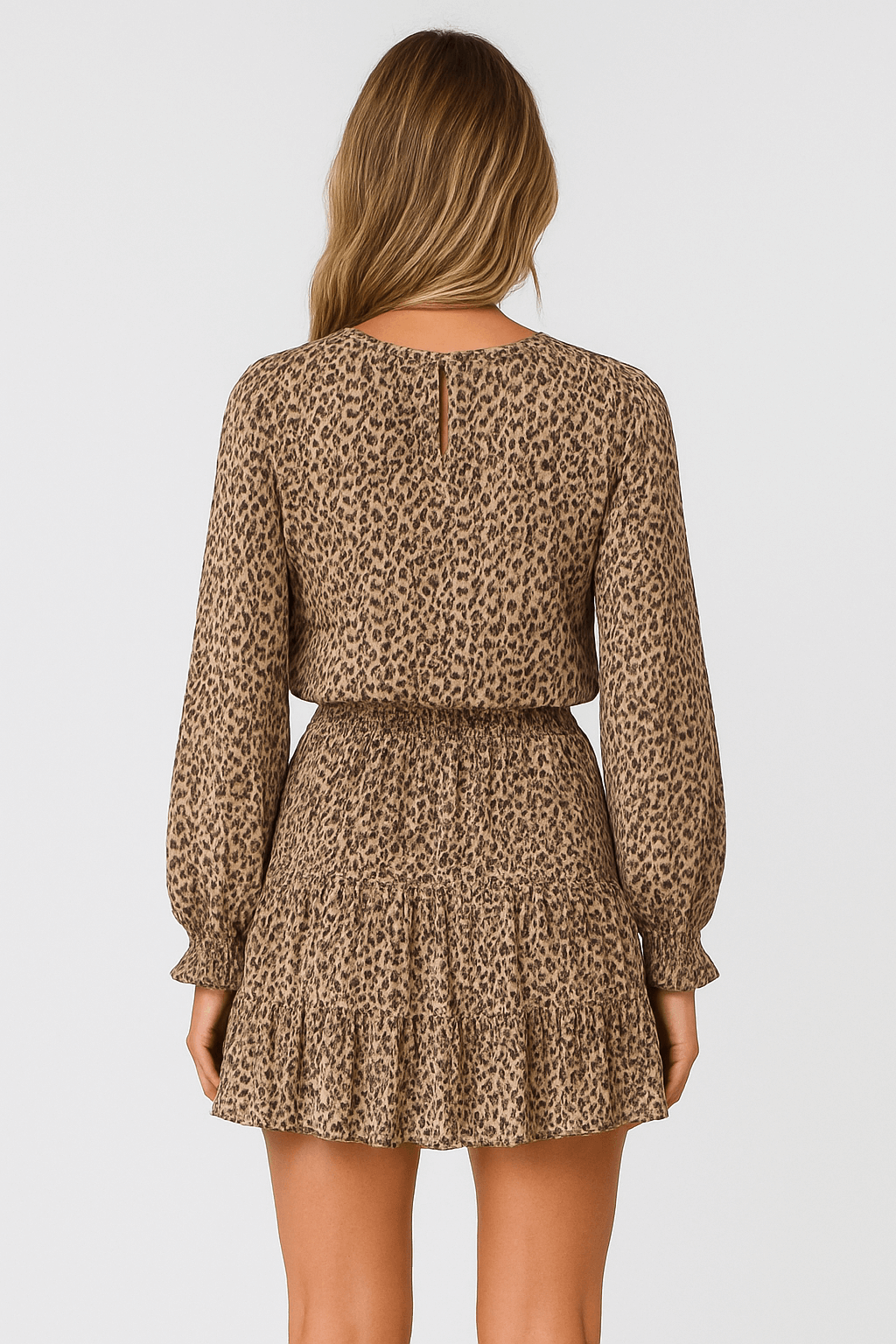 Ruby | Women's Summer Mini Dress – V-Neck with Smocked Waist – Long Sleeve & Relaxed Fit