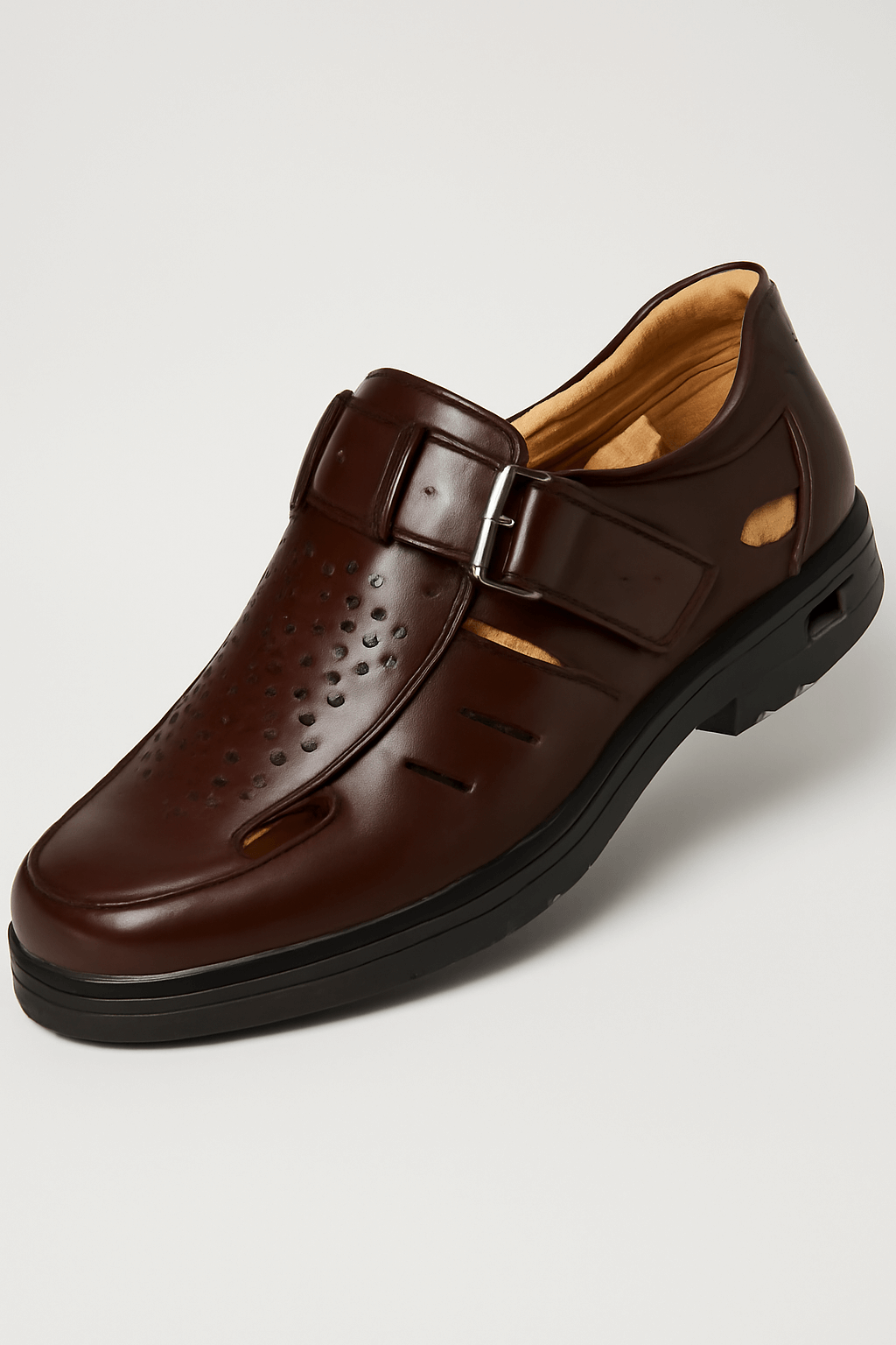 Kai | Men's Sandals – Closed Toe Leather – Breathable Cut-Out Design & Adjustable Buckle Strap