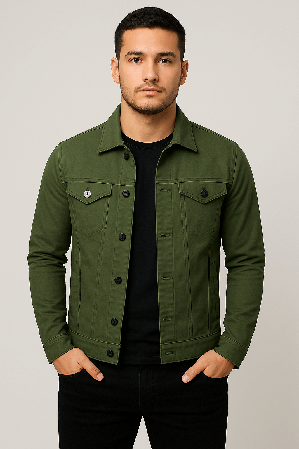 Lucian | Men's Structured Fit Denim Jacket – Classic Collar – Durable with Functional Chest Pockets