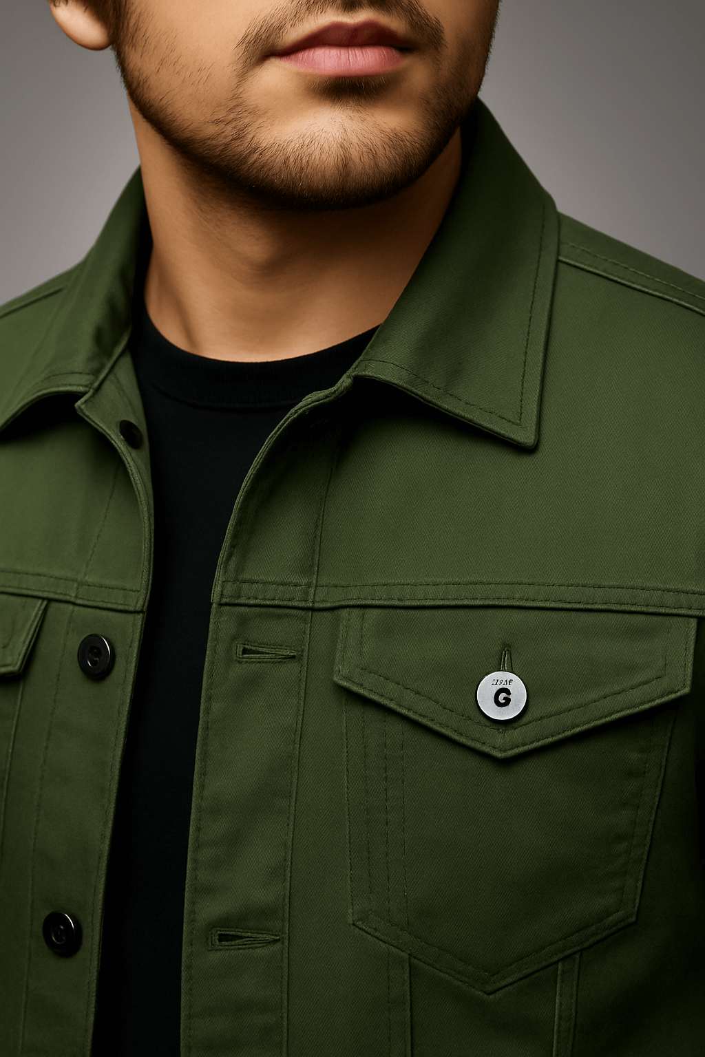 Lucian | Men's Structured Fit Denim Jacket – Classic Collar – Durable with Functional Chest Pockets