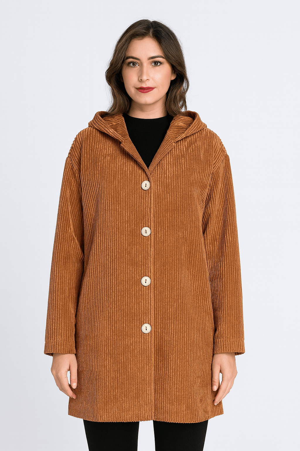 Calista | Women’s Corduroy Hooded Jacket - Side Button Detail - Relaxed Fit