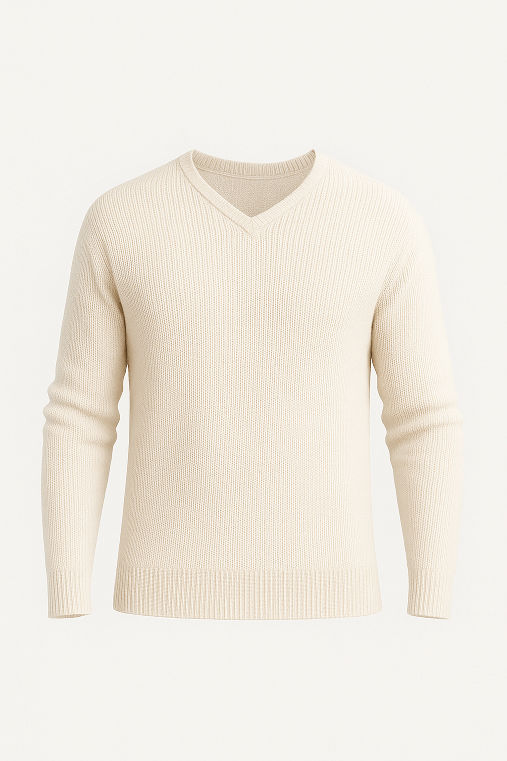 Daniel | Men’s V-Neck Knit Sweater – Classic Long Sleeve Pullover in Beige Cotton Blend