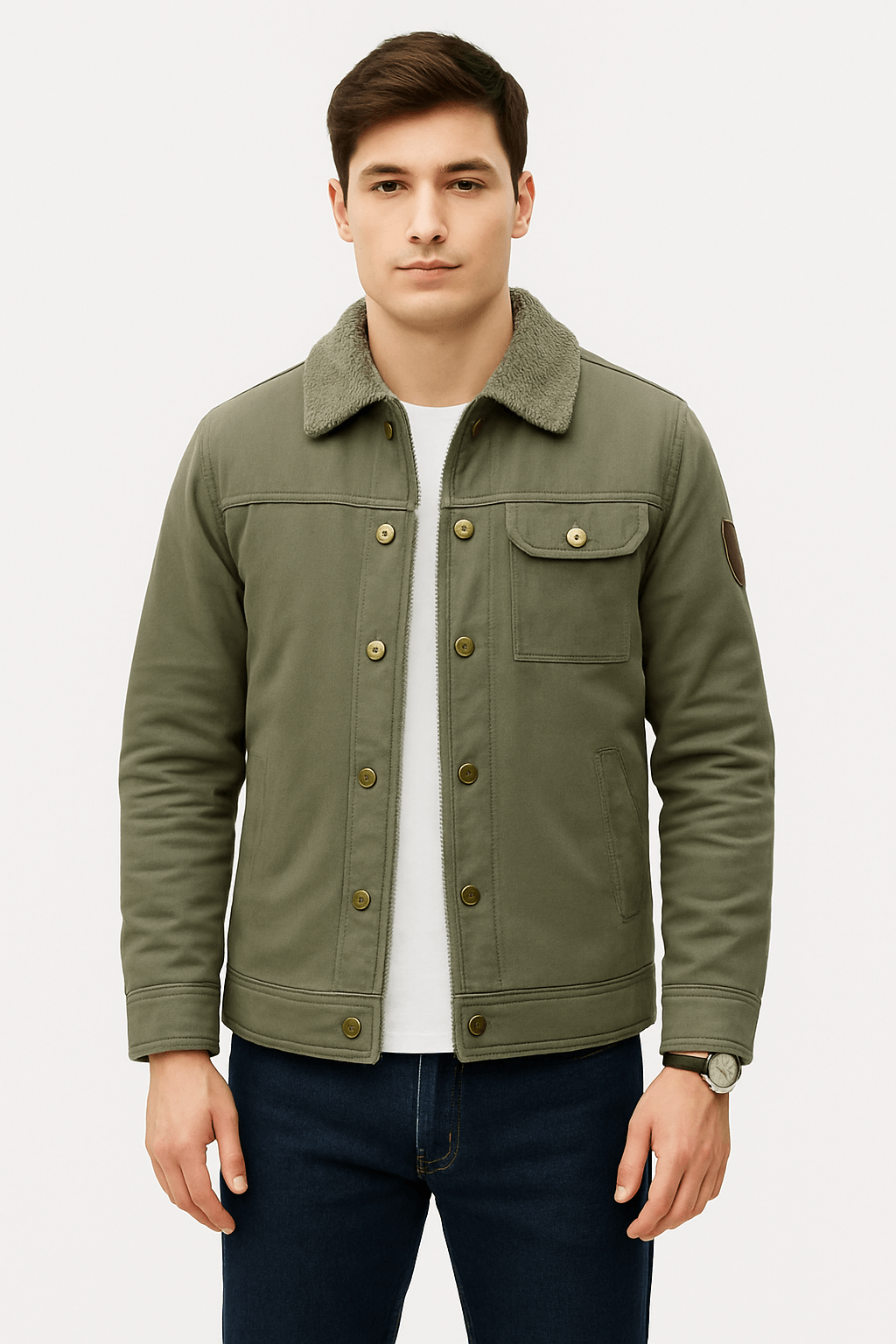 Julian | Men’s Fleece Lined Canvas Jacket - Cotton Shell - Warm Fleece Interior - Chest Pocket