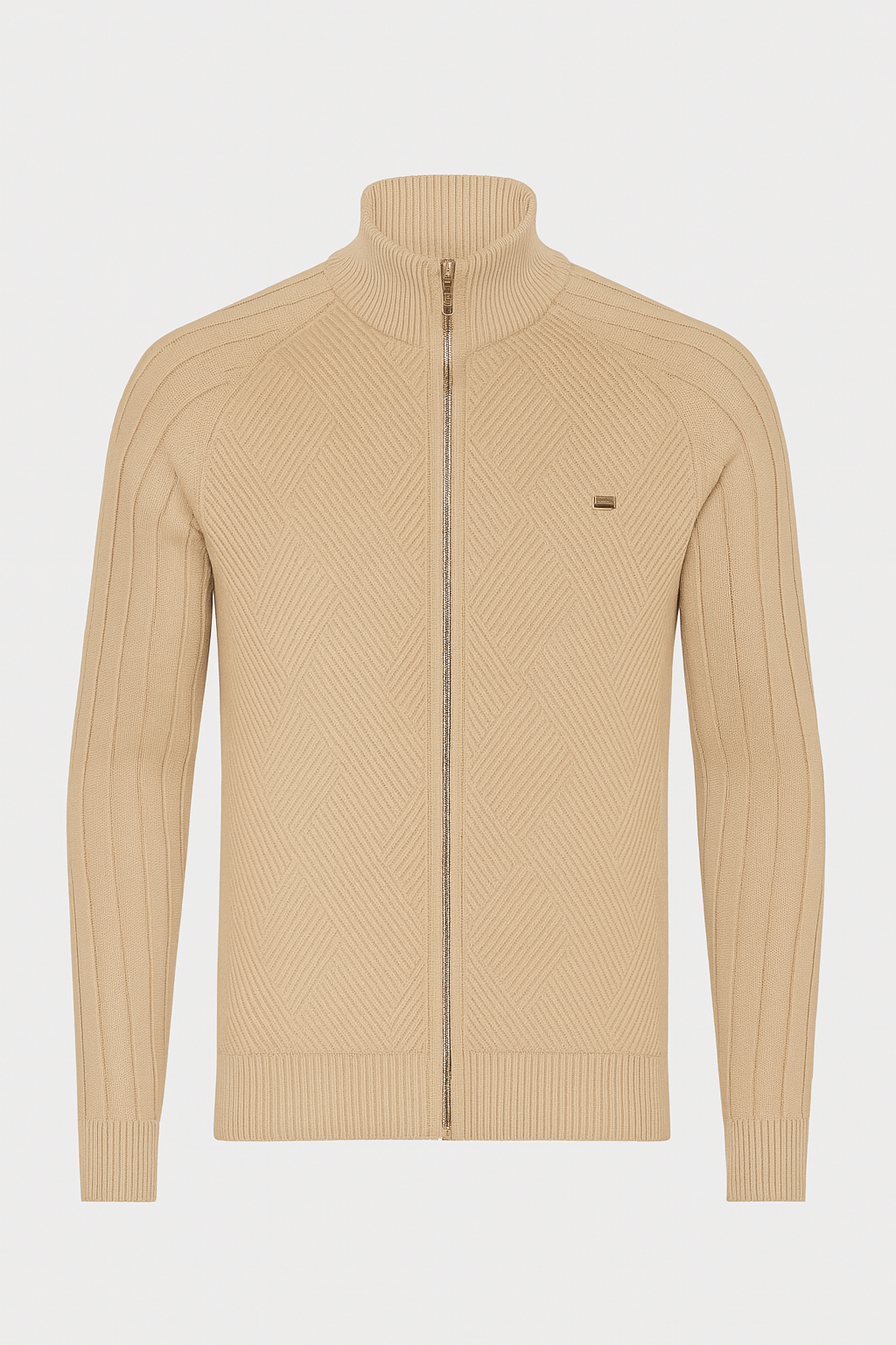 Everett | Men’s Wool Blend Knitted Jacket - High Collar - Ribbed Cuffs - Zipper Front