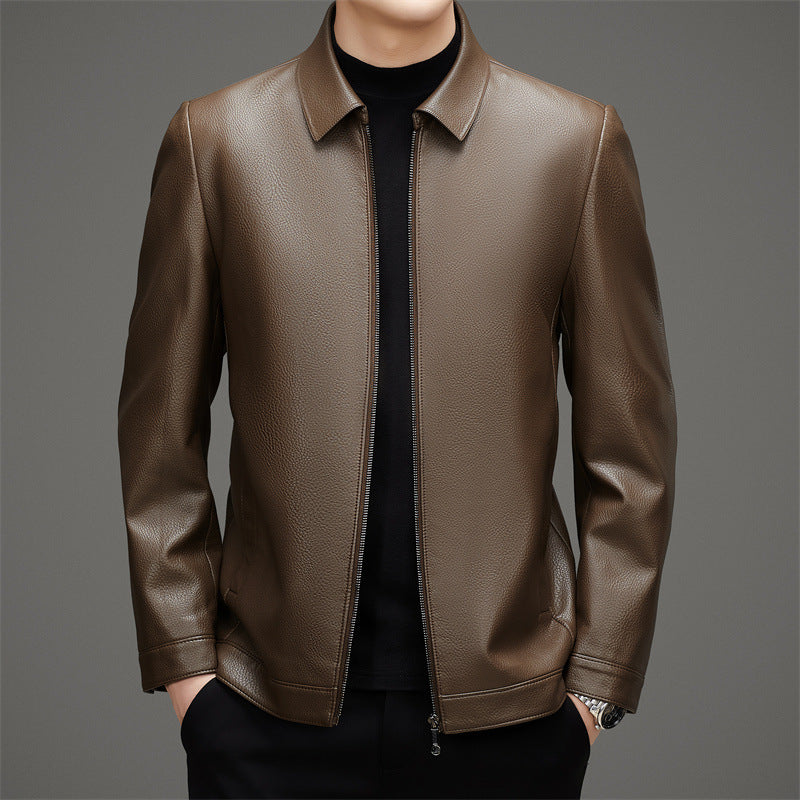 Stoneburry | Pebbled texture leather jacket