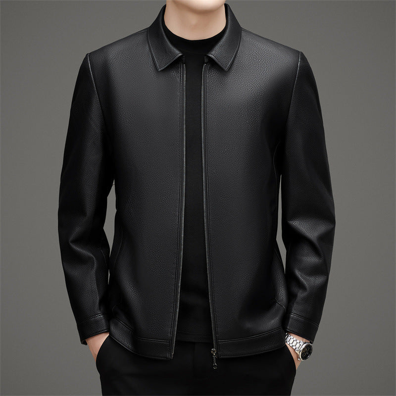 Stoneburry | Pebbled texture leather jacket