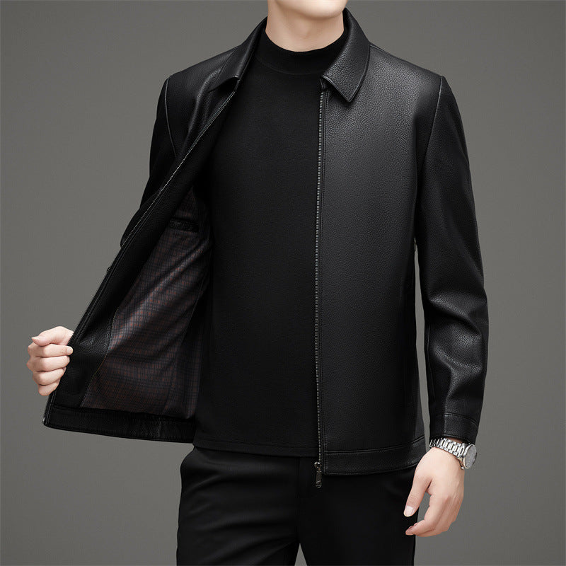 Stoneburry | Pebbled texture leather jacket