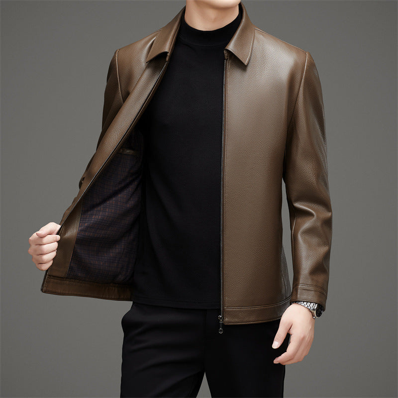 Stoneburry | Pebbled texture leather jacket