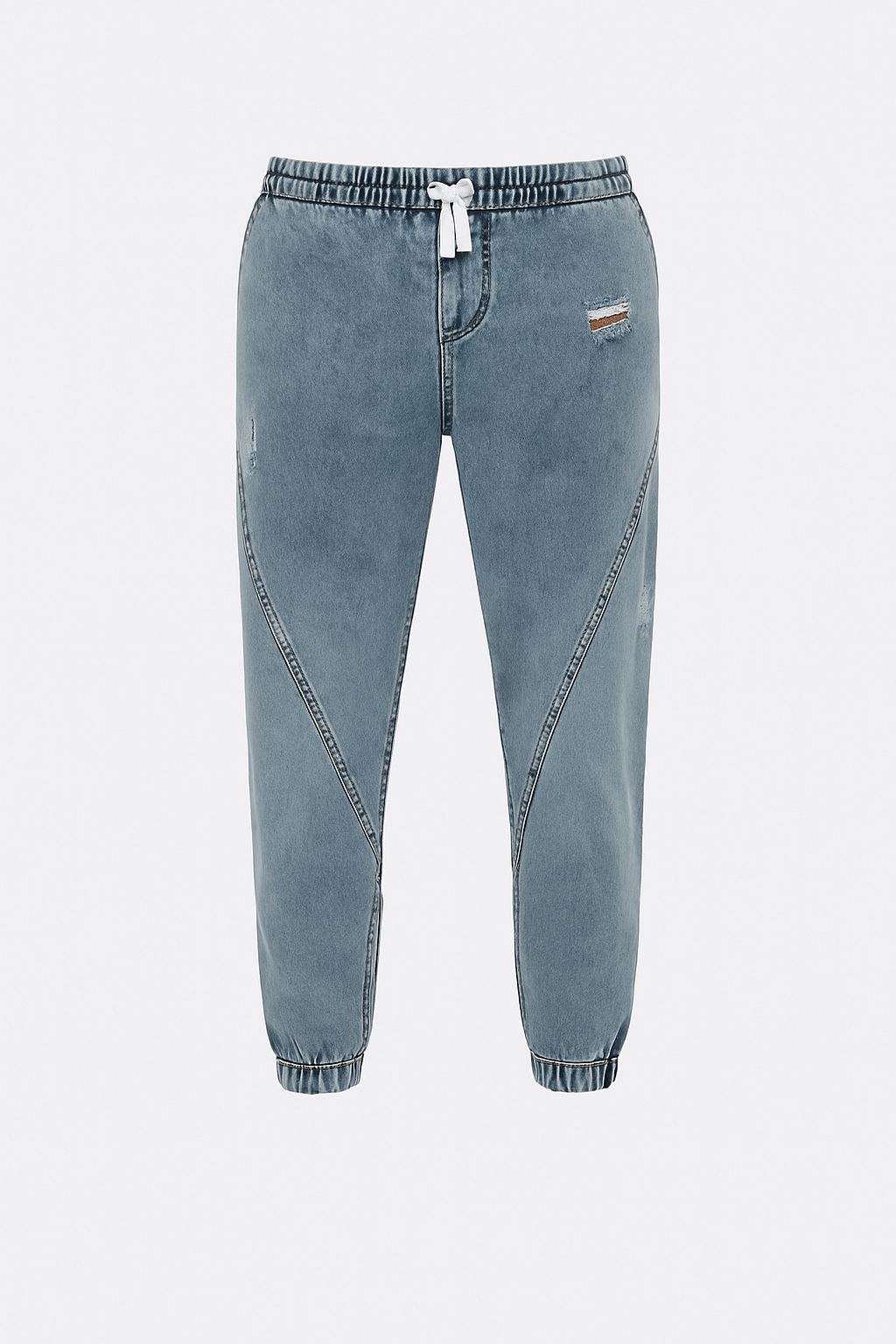 Marcus | Men's Denim Jogger Pants - Elastic Drawstring Waist - Distressed Detail - Cuffed Hem