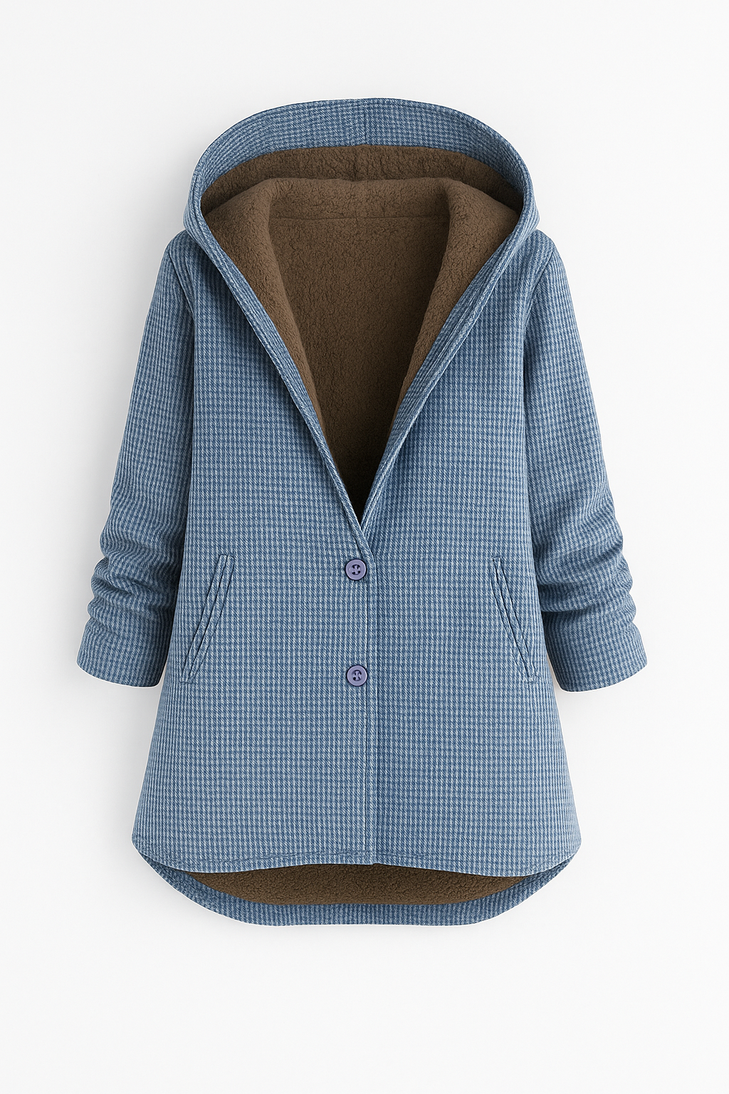 Renee | Women’s Checked Hooded Coat - Button Closure - Cotton Blend - Relaxed Fit