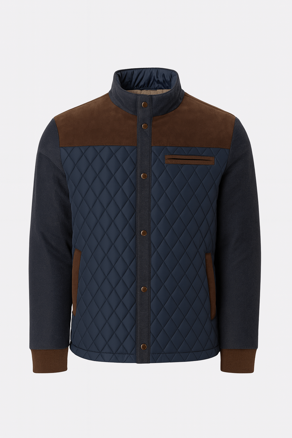 Caius | Men’s Quilted Jacket - Diamond Pattern - Contrast Trim - Zippered Pockets