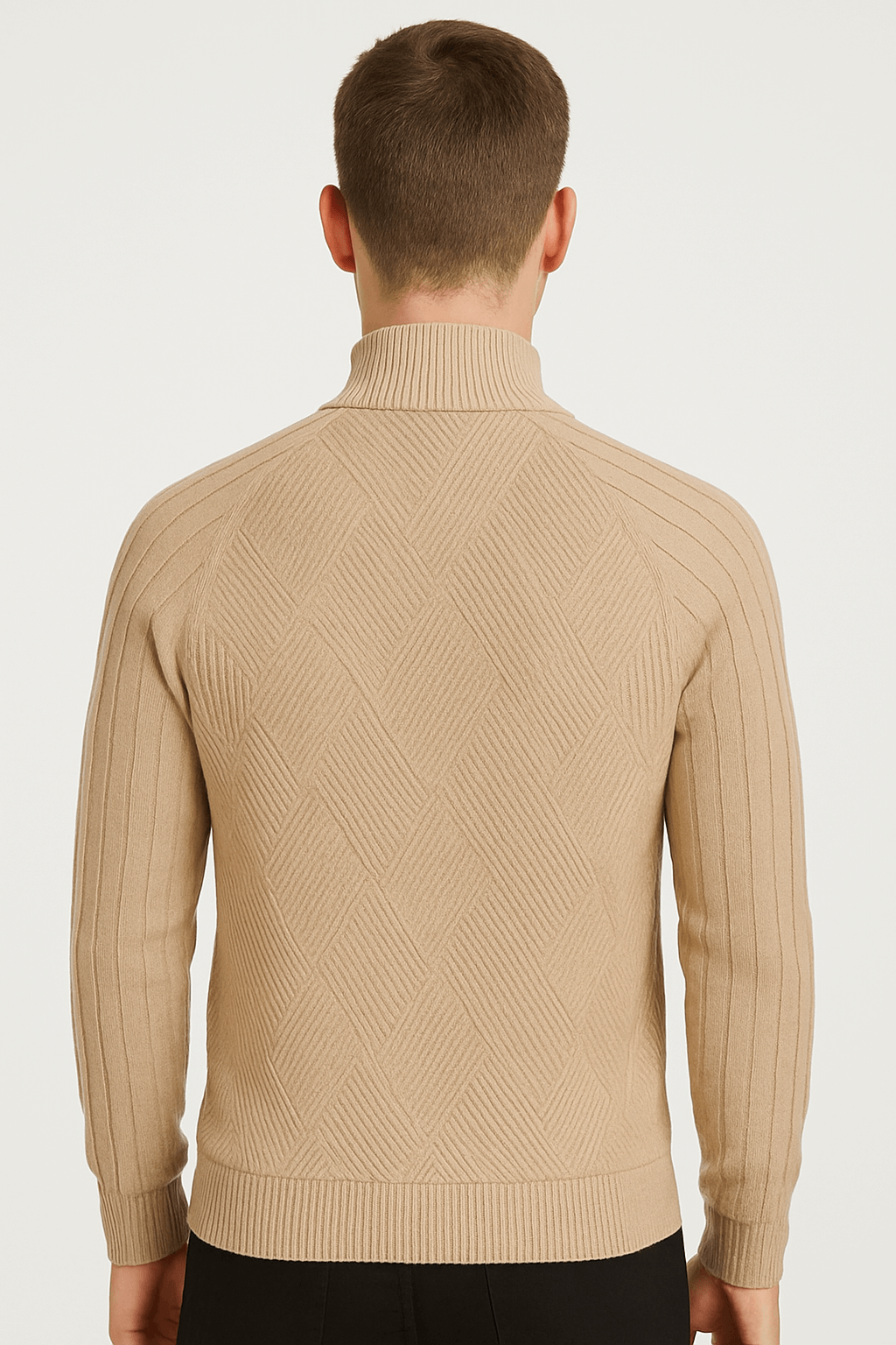 Everett | Men’s Wool Blend Knitted Jacket - High Collar - Ribbed Cuffs - Zipper Front