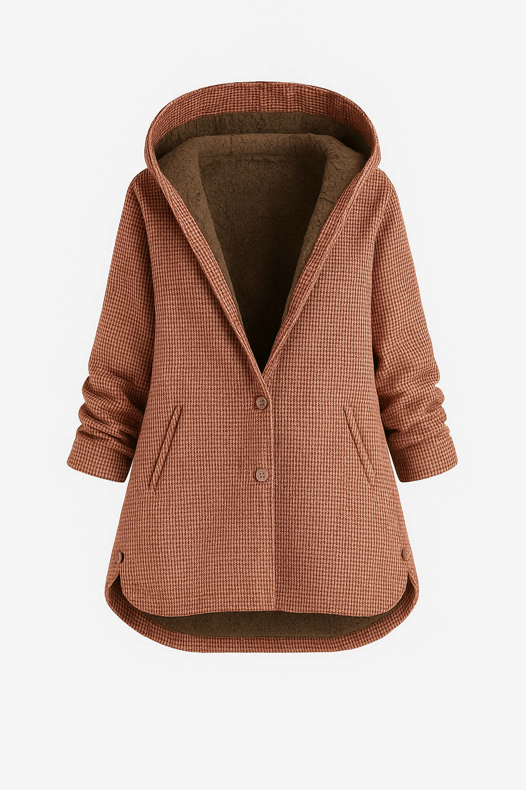 Renee | Women’s Checked Hooded Coat - Button Closure - Cotton Blend - Relaxed Fit