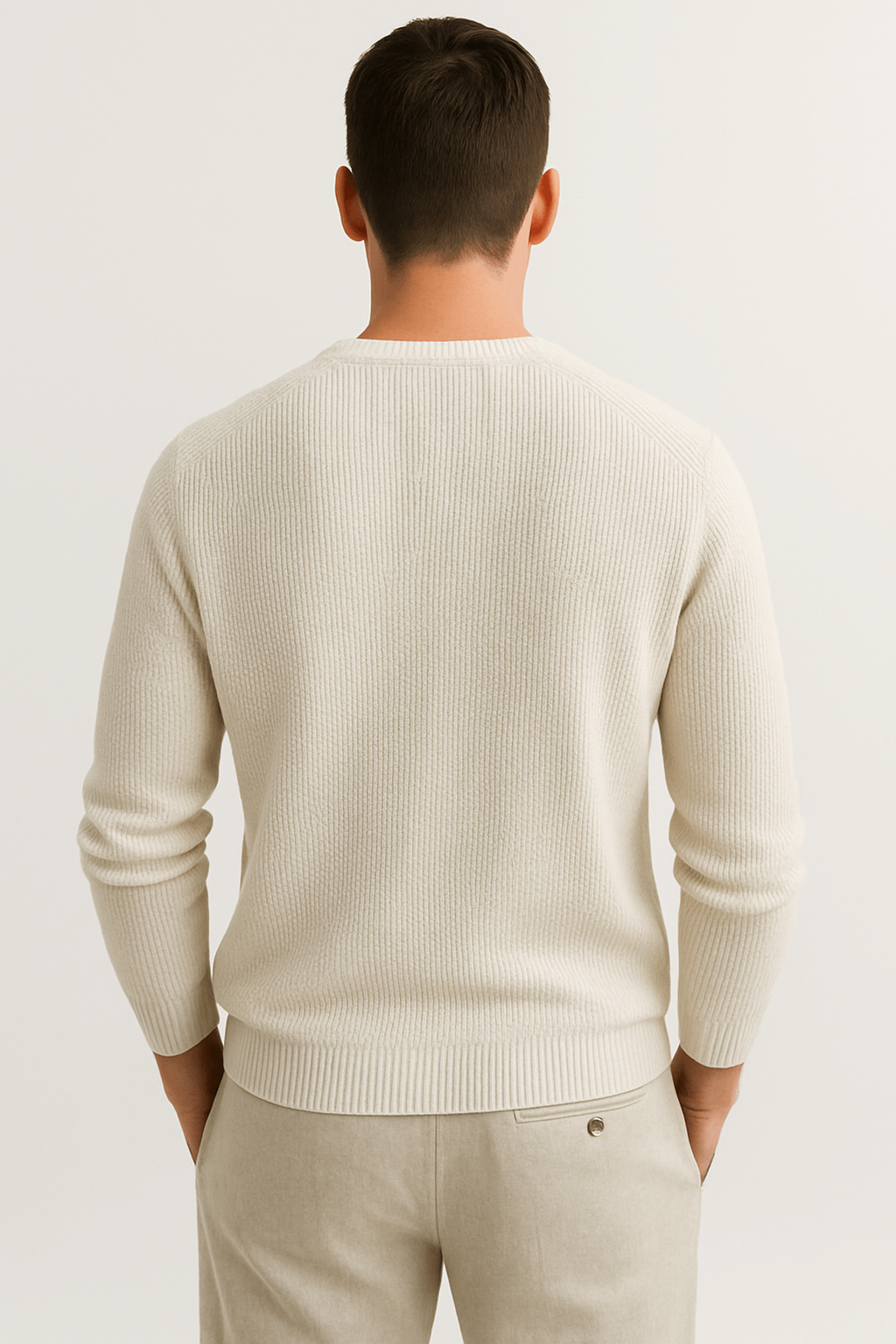 Daniel | Men’s V-Neck Knit Sweater – Classic Long Sleeve Pullover in Beige Cotton Blend