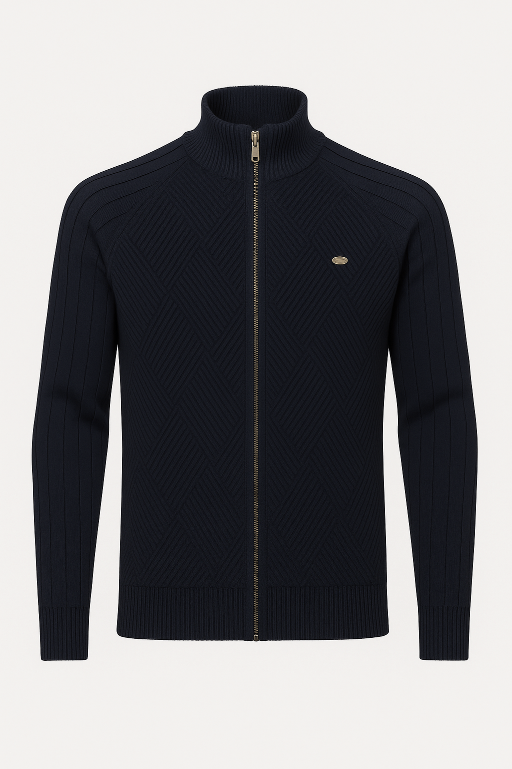 Everett | Men’s Wool Blend Knitted Jacket - High Collar - Ribbed Cuffs - Zipper Front