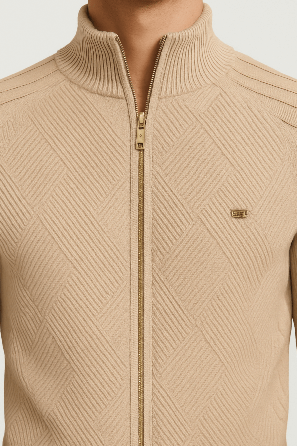 Everett | Men’s Wool Blend Knitted Jacket - High Collar - Ribbed Cuffs - Zipper Front