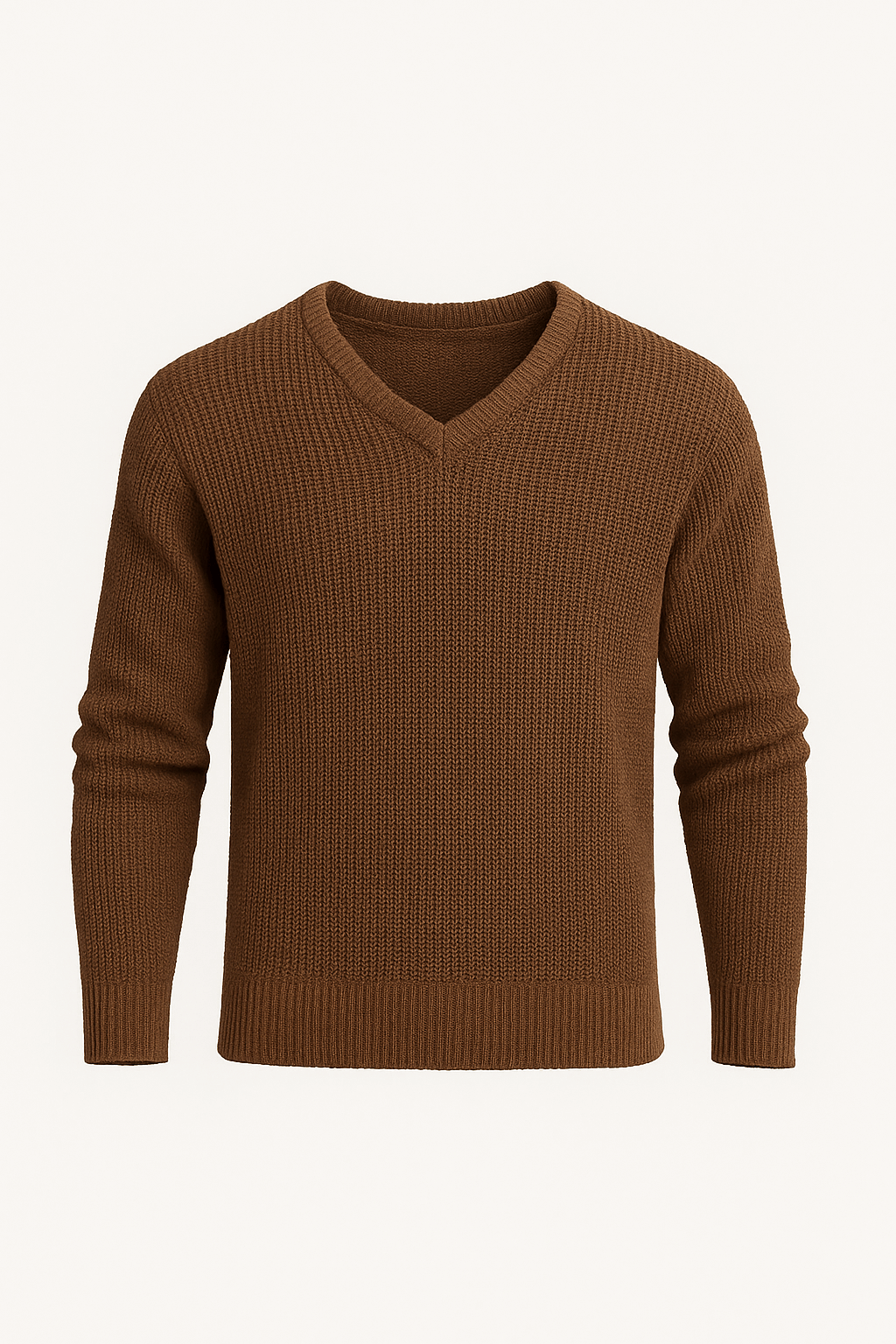 Daniel | Men’s V-Neck Knit Sweater – Classic Long Sleeve Pullover in Beige Cotton Blend